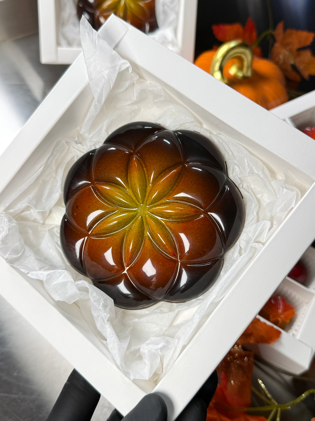 Hand-painted coffee caramel chocolate flower