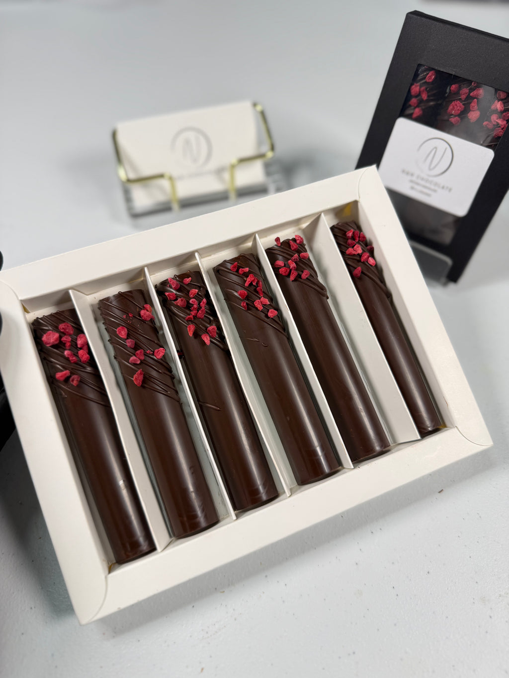 Dark chocolate & raspberry caramel candy bars