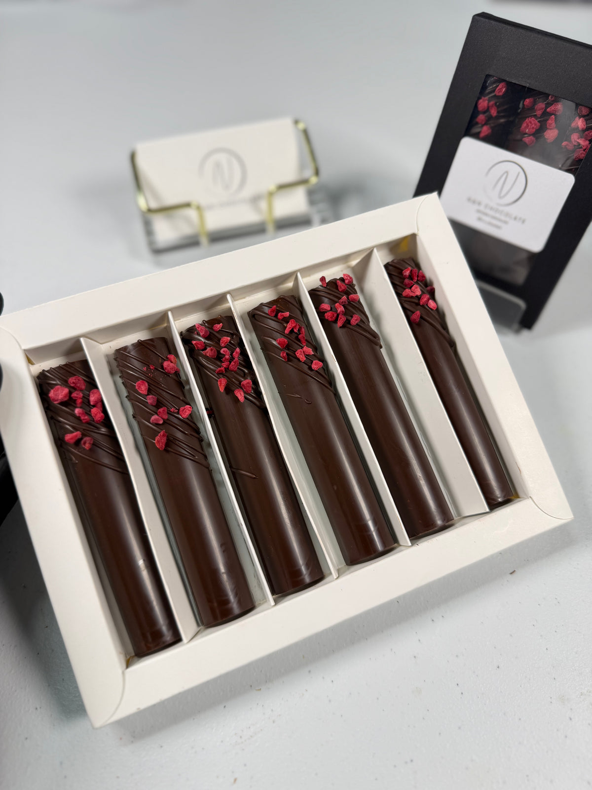 Dark chocolate & raspberry caramel candy bars