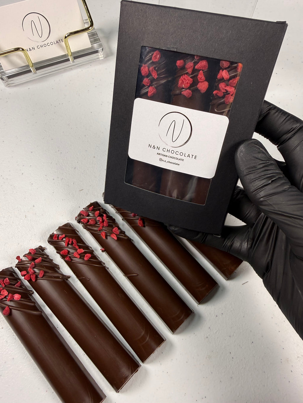 Dark chocolate & raspberry caramel candy bars