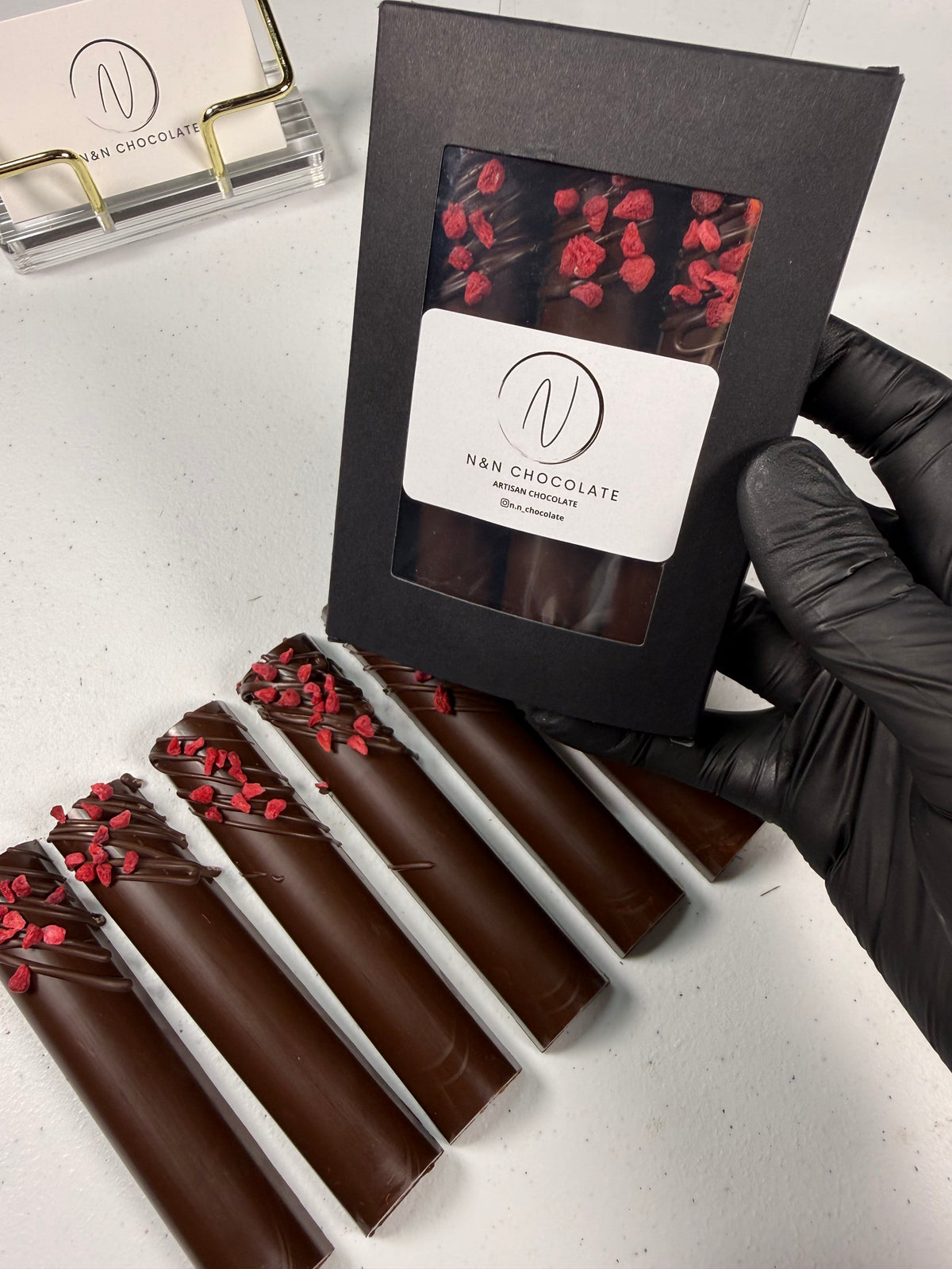 Dark chocolate & raspberry caramel candy bars
